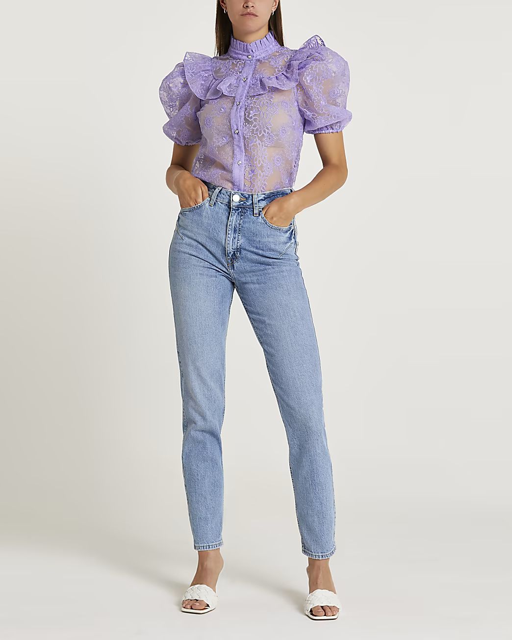 Purple floral print frill detail shirt | River Island (UK & IE)