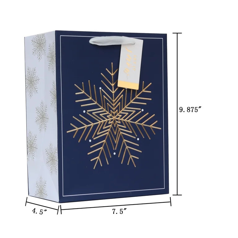 Medium Blue, White, and Gold Snowflake Christmas Paper Gift Bag, 7.5" x 4.5" x 9.87", by My Texas... | Walmart (US)
