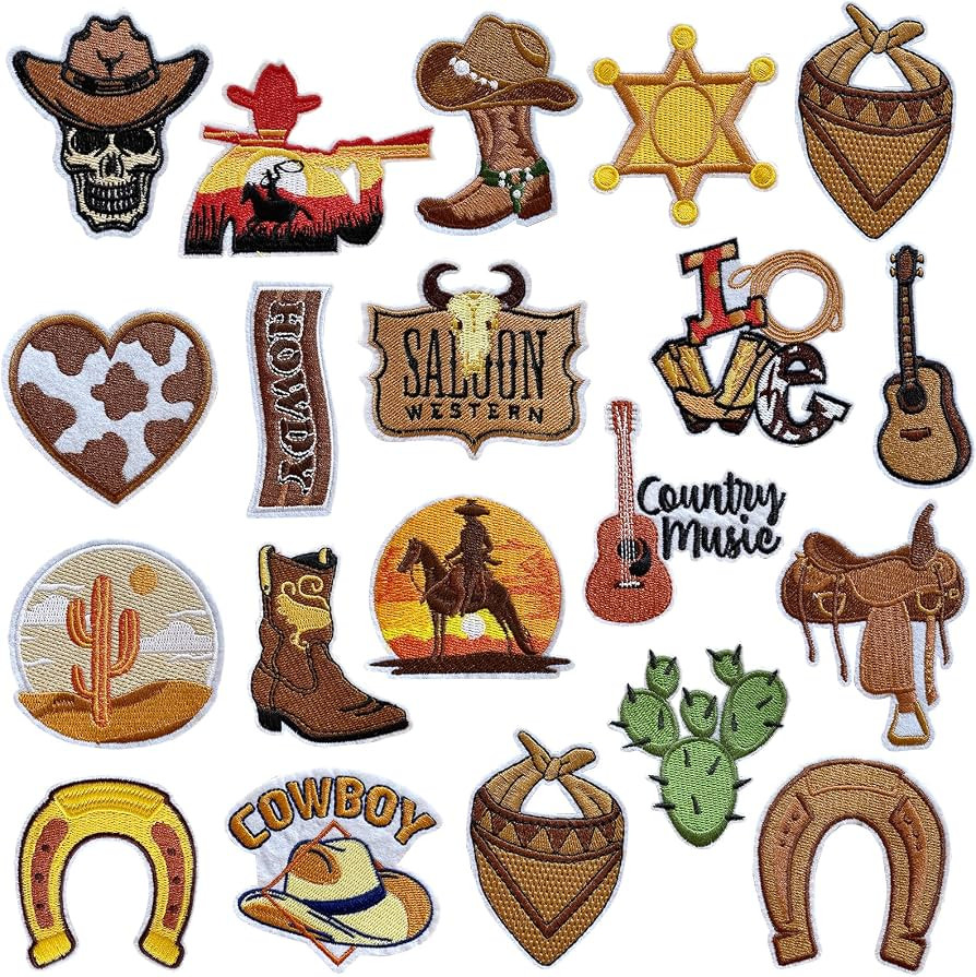 20Pcs Western Iron On Patches Brown Theme Cowboy Sew On Applique Patches for Boys Western DIY Sew... | Amazon (US)