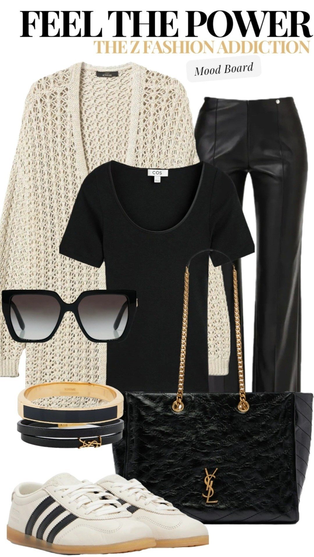 Feel the power with this gorgeous outfit. Simple pieces, put together to give you confidence and boost ✨️ #outfitoftheday #styletips #styleinspo #whattowear #styleblogger .....Adidas sneakers gazelle originals outfit inspiration style guide flat shoes wha to wear tomorrow today leather trousers pants knit cardigan effortless chic elegant wear office work power women fashion styling guide saint laurent handbag bag

#LTKstyletip #LTKbag #LTKshoes