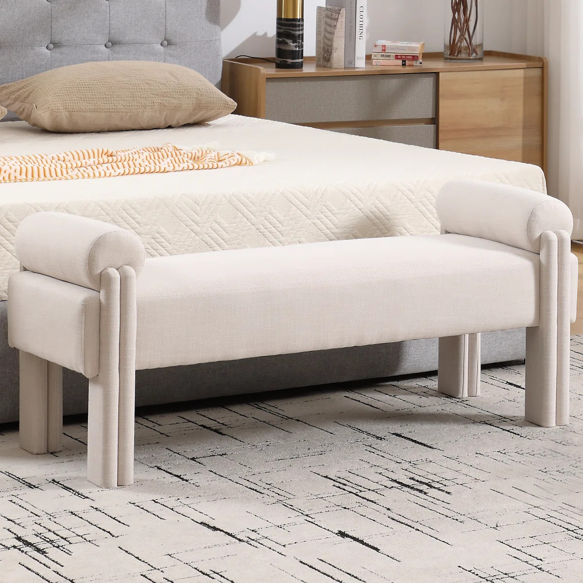 54"W Modern Upholstered Polyester Fiber Bench | Wayfair North America