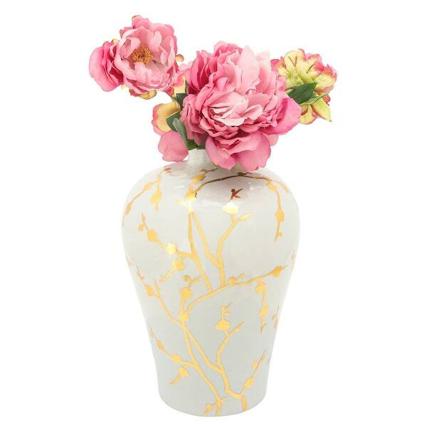 Ceramic 15"H, Jar with Gold Diameterecal, White - 10" x 9.5" x 15" - White - 10" x 9.5" x 15"bran... | Bed Bath & Beyond