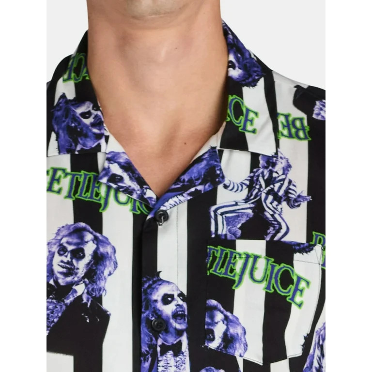 Beetlejuice, Mens Graphic Print Rayon Shirt, Stripe Pattern, Sizes XS-3XL | Walmart (US)