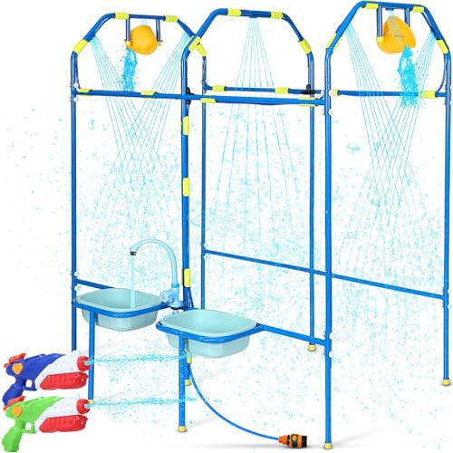 THISWUW Water Park Sprinkler Toy for Kids, Heavy-Duty Steel Backyard Waterpark Splash Game with Shooting Toys, Splash Buckets, Water Table & Faucets, Water Play Activities Outdoor Summer Fun | Amazon (US)