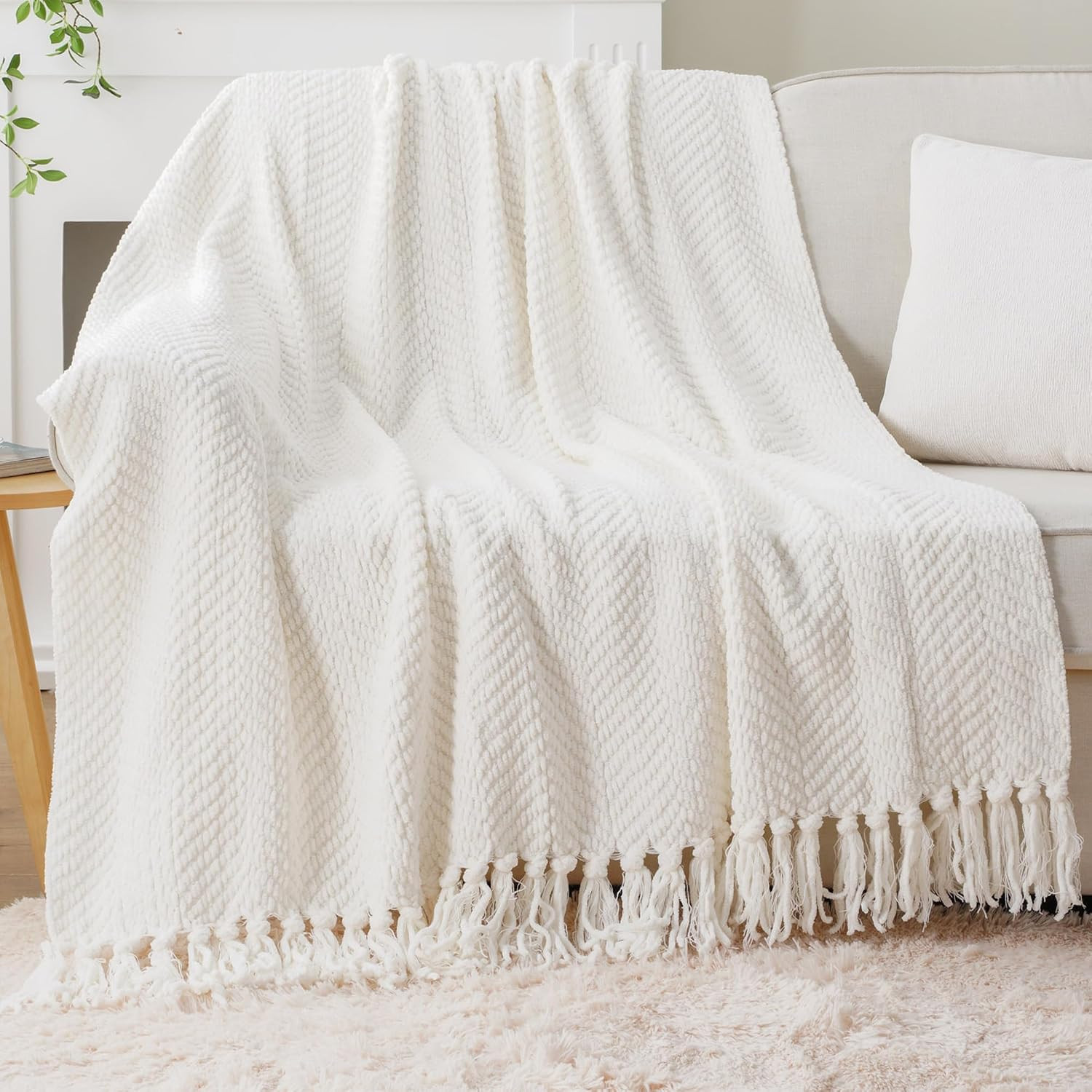 BATTILO HOME Cream Throw Blanket for Couch, Knit Throw Blanket, 50"x60" | Amazon (US)