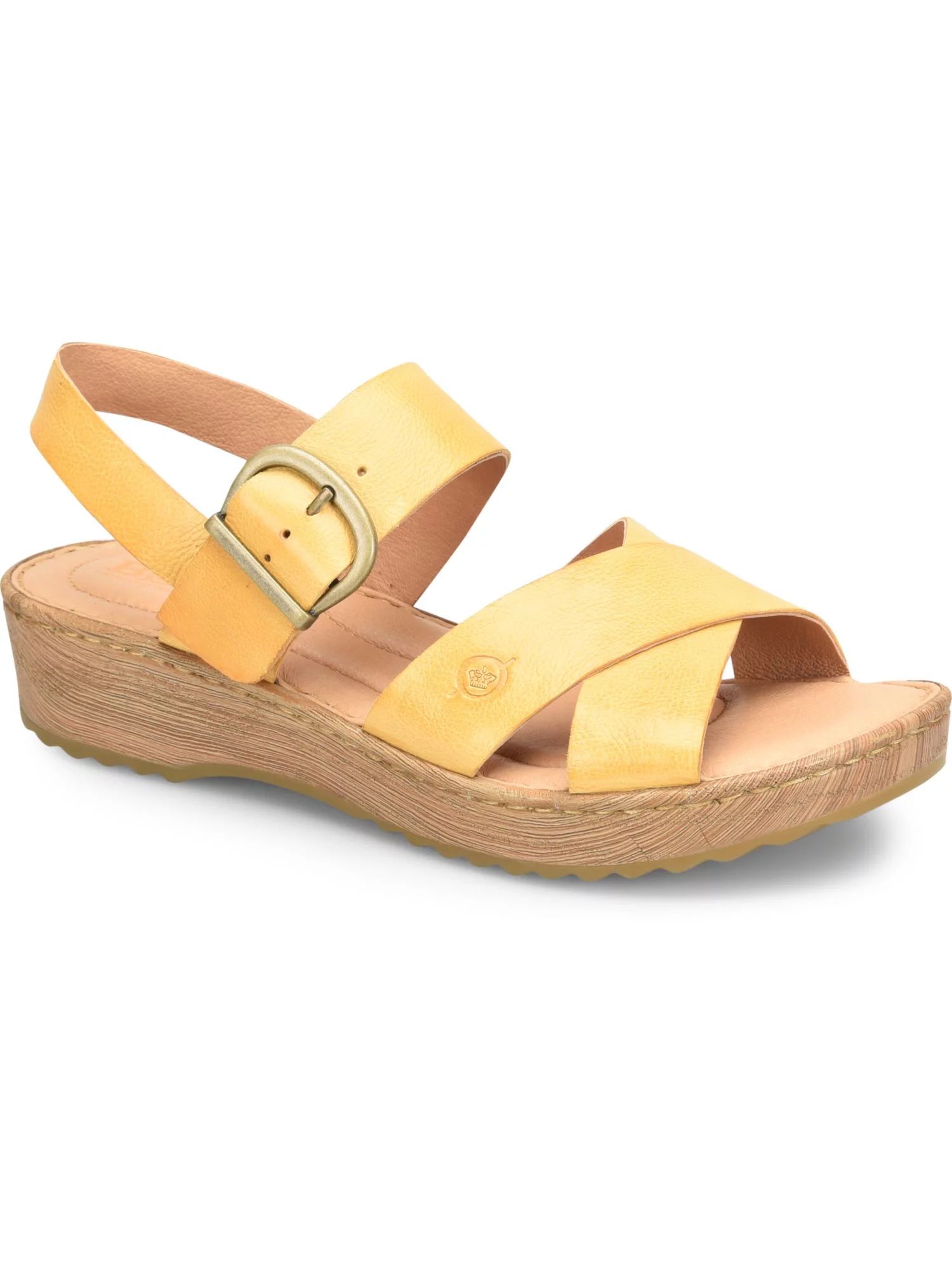 BORN Womens Yellow Cushioned Breathable Lightweight Adjustable Buckle Accent Aida Round Toe Wedge... | Walmart (US)