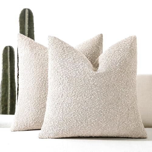 EIHU HOME 20x20 Boucle Throw Pillow Covers, Set of 2, Beige | Amazon (US)