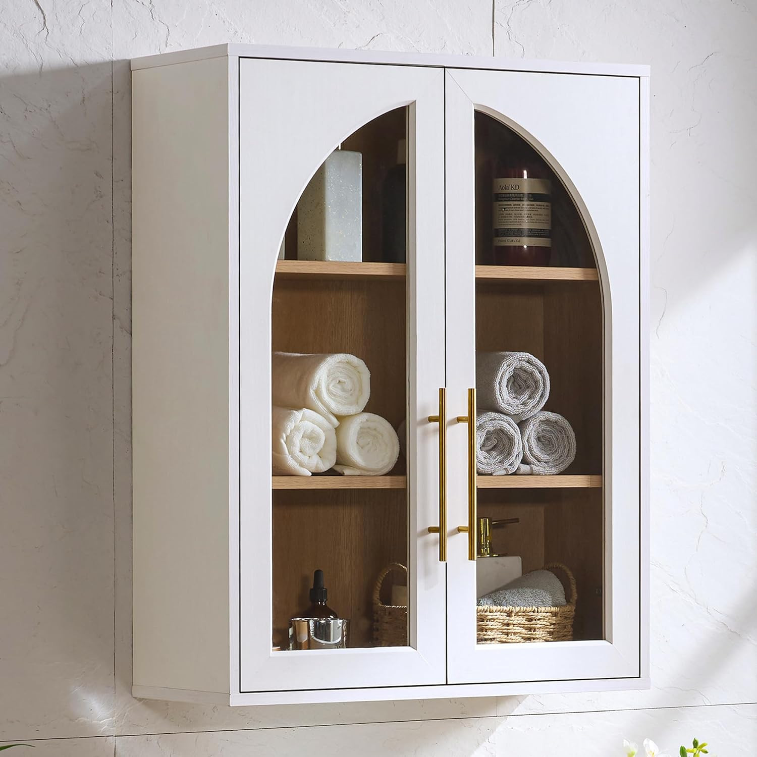 Bathroom Wall Cabinet, 23.5×31.4'' Storage Cabinet, Arched Cabinet Wall Mount with Adjustable Sh... | Amazon (US)