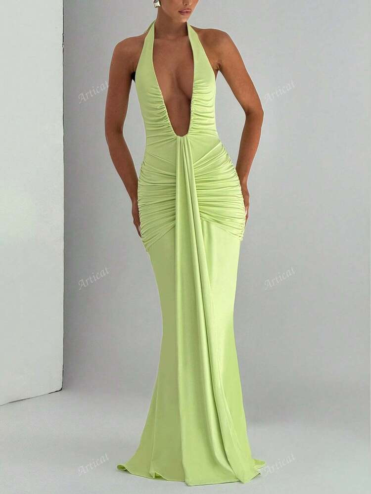 Deep V Neck Backless Bodycon Party Club Summer Dresses | SHEIN