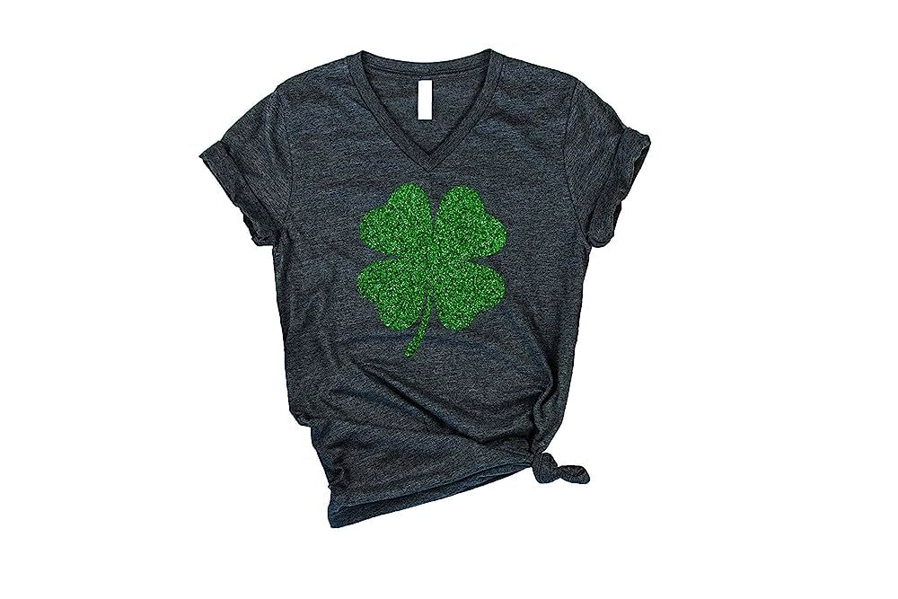 Glitter Clover Womens St Patricks Day Tee Shamrock Shirt St Pattys Day | Amazon (US)