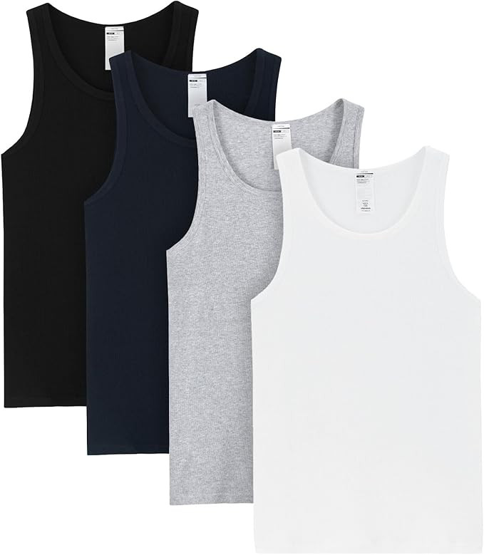 LAPASA Men's 100% Cotton Ribbed Tank Tops Ultra Soft Sleeveless Crewneck A-Shirts Basic Solid Und... | Amazon (US)