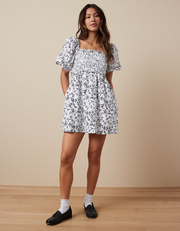 AE Puff Sleeve Babydoll Mini Dress | American Eagle Outfitters (US & CA)