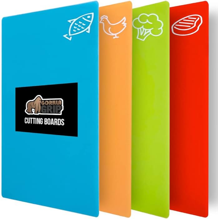 GORILLA GRIP 100% BPA-Free Flexible Cutting Board Set of 4, Durable Plastic Mats with Food Icons ... | Amazon (US)