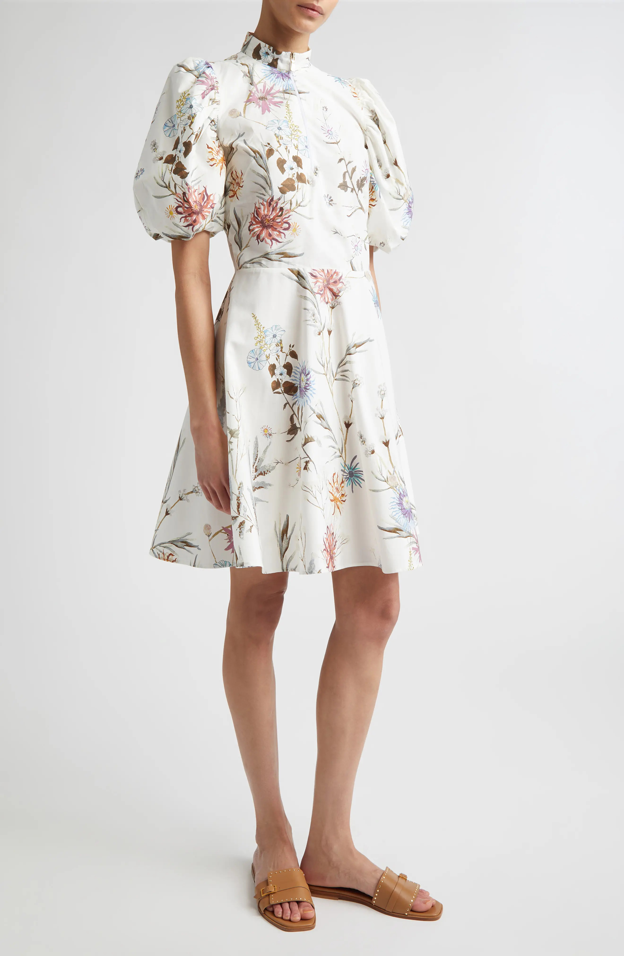 Floral Puff Sleeve Cotton Poplin Dress (Women) | Nordstrom | Nordstrom