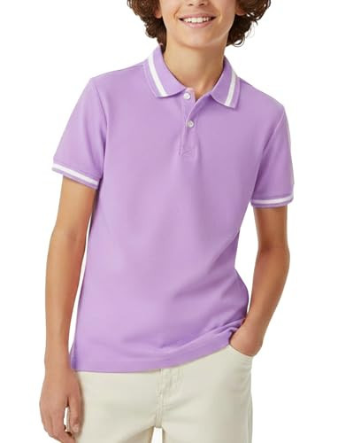 PATPAT Boys Polo Shirt Short Sleeve Pique School Button Closure Tops Purple | Amazon (US)