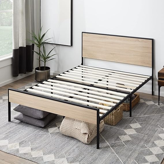 Edenbrook Bed Frame - Metal Platform Bed - Wood Headboard and Footboard - Box Spring Optional, Tw... | Amazon (US)