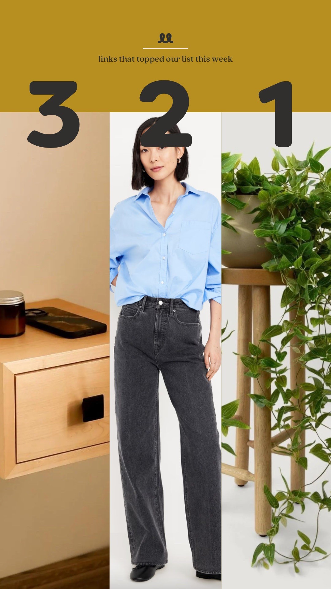 Links that topped our list this week: our floating nightstand, YOUR favorite wide leg jeans, and our new faux plant 

#LTKHome #LTKStyleTip