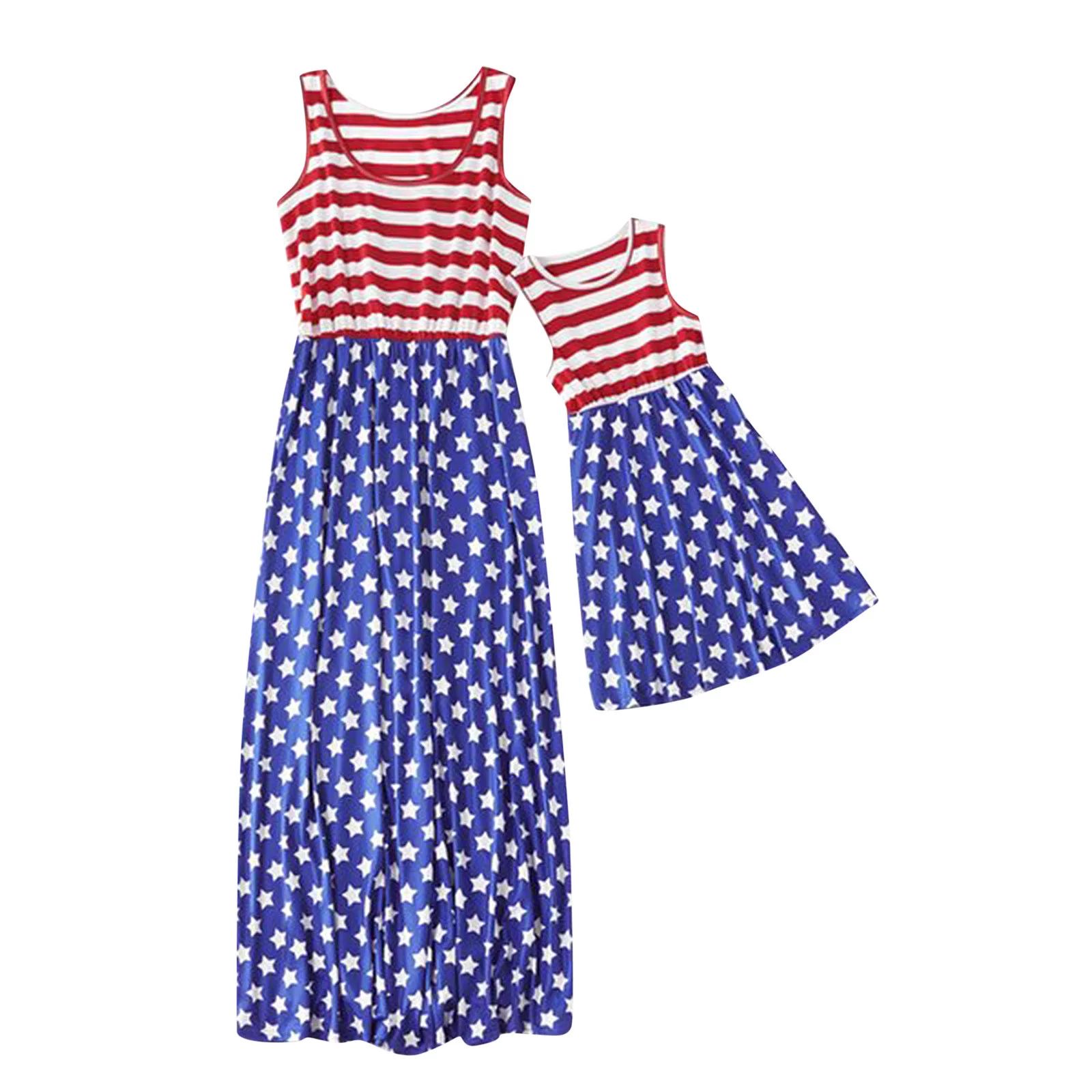 Roliyen 4th of July Mommy and Me American Flag Dress Star Striped Summer Sundress Sleeveless - Wa... | Walmart (US)