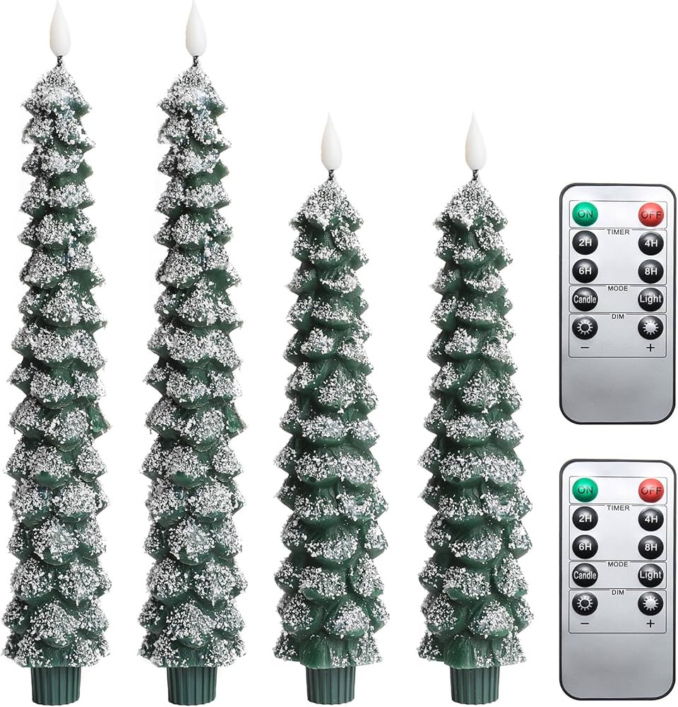 4 Pcs Flameless Taper Candles, Christmas Tree Candles with Remote, Battery Operated Candlestick, ... | Amazon (US)