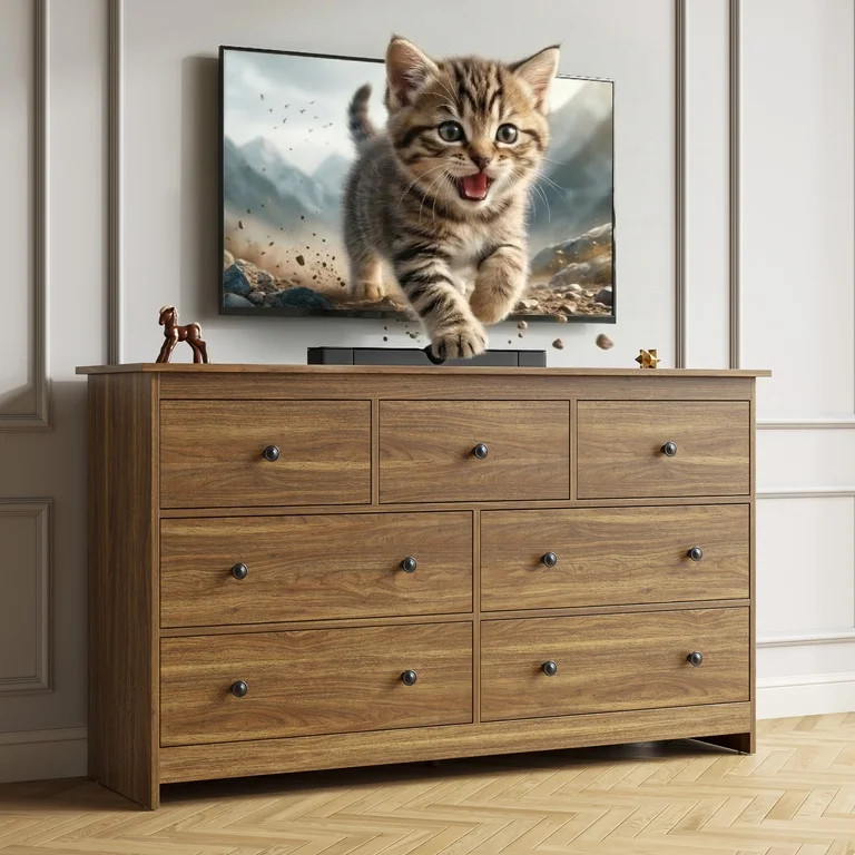 ASTUVIA 7 Drawer Dresser for Adult - Wide TV Stand with Anti-Tip Metal Rails for Bedroom Living R... | Walmart (US)