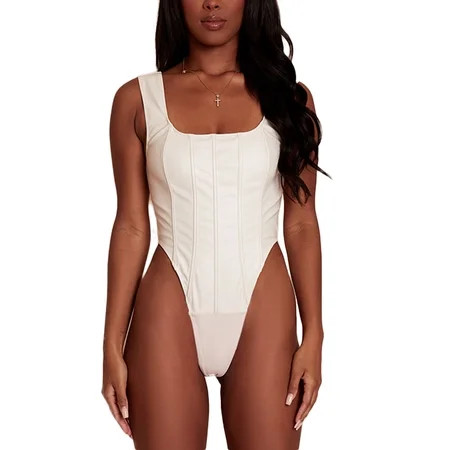 Biayxms Women Sexy Sleeveless Leotard Bodysuit Tops Spaghetti Strap Square Neck Back Zipper Solid Co | Walmart (US)