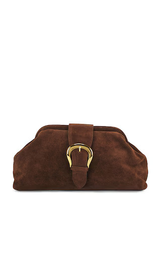 Estelle Buckle Suede Clutch in Chocolate & Gold | Revolve Clothing (Global)