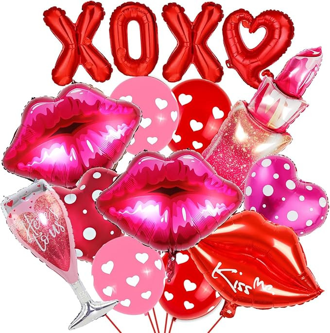 Galentines Day Balloons, Galentines Day Decorations Foil Balloons includes XOXO Lips Lipstick Bal... | Amazon (US)