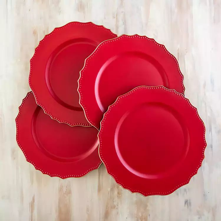 Red Jane Scalloped Chargers, Set of 4 | Kirkland's Home