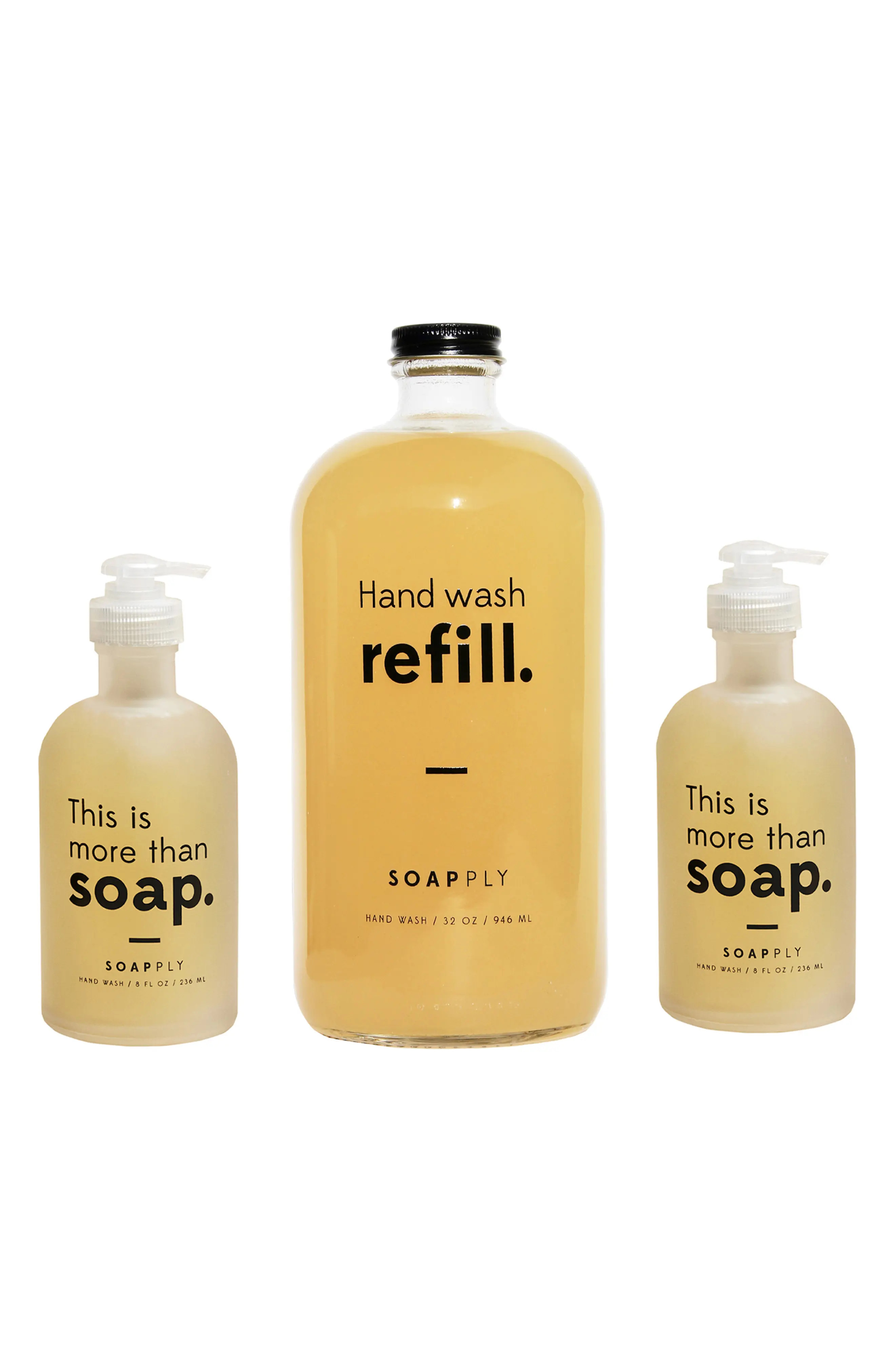 SOAPPLY The Essential Set 3-Piece Refillable Hand Soap Kit in Frosted Bottle Finish at Nordstrom | Nordstrom