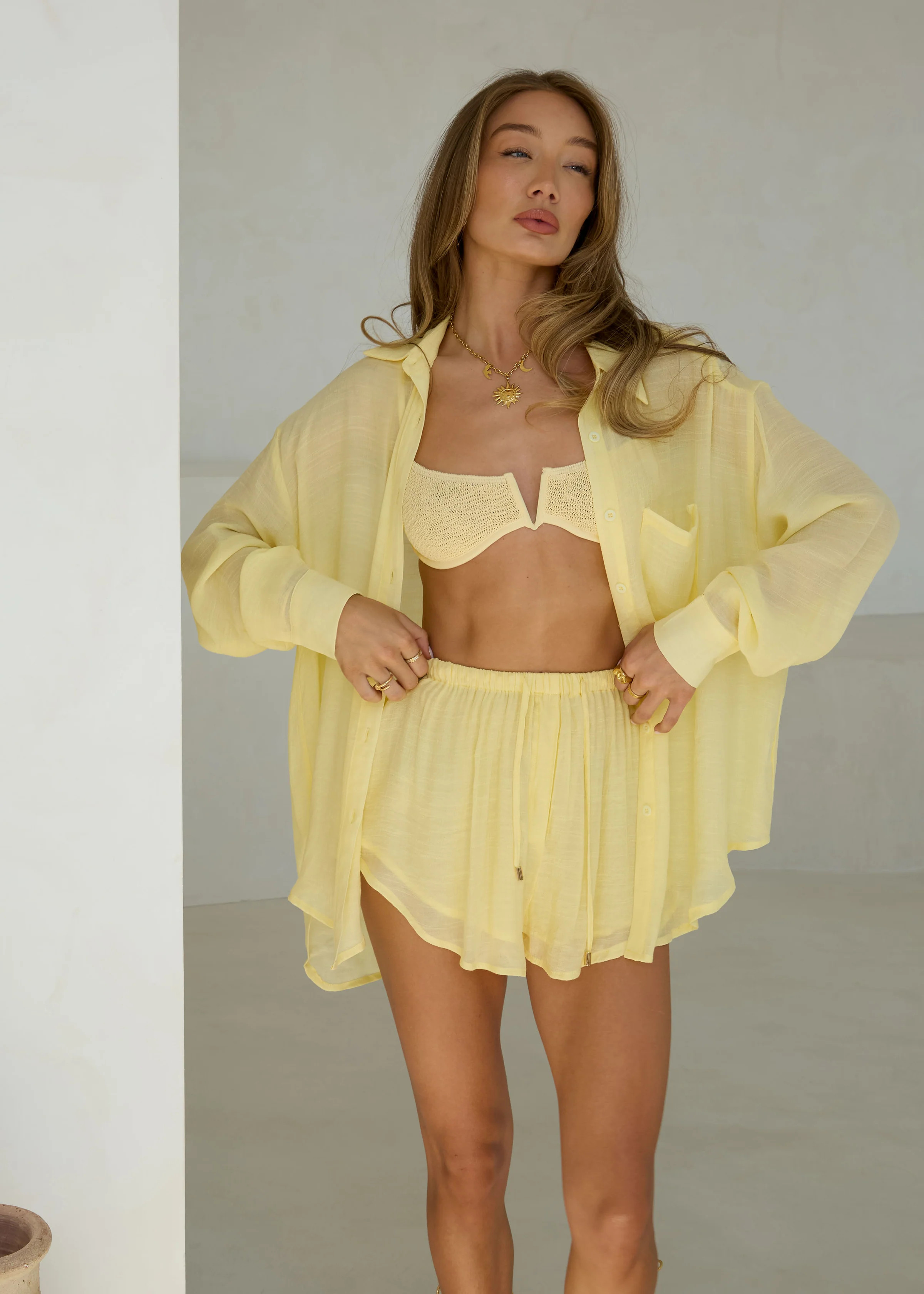 Lightweight Shirt and Shorts Set in Lemon | outdazl