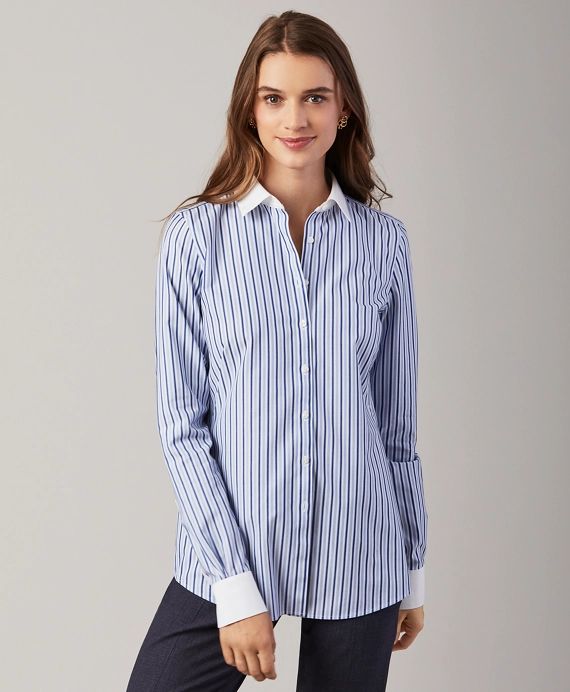 Petite Non-Iron Striped Stretch Cotton Fitted Shirt | Brooks Brothers