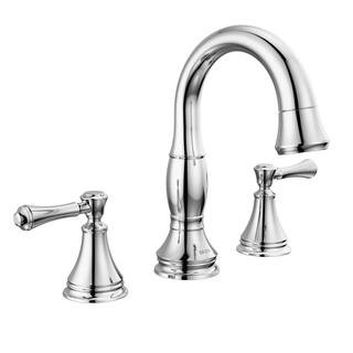Cassidy 8 in. Widespread Double-Handle Bathroom Faucet with Pull-Down Spout in Chrome | The Home Depot
