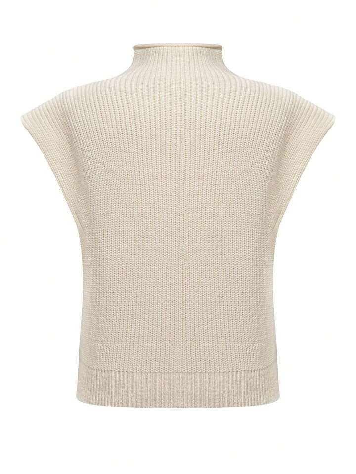 INAWLY Women's Casual Solid Color Stand Collar Loose Knitted Sweater, Spring/Autumn,Sleeveless Tops | SHEIN