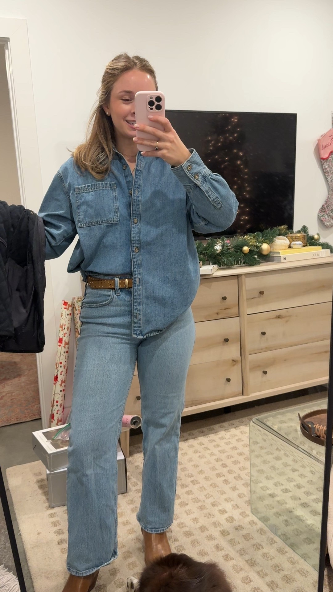 Denim on denim for dinner ootn! Such a great denim shirt from old navy and love a good quality staple coat. I linked a Barbour dupe from Quince and some other Barbour option!

#LTKootd #LTKHoliday #LTKGiftGuide