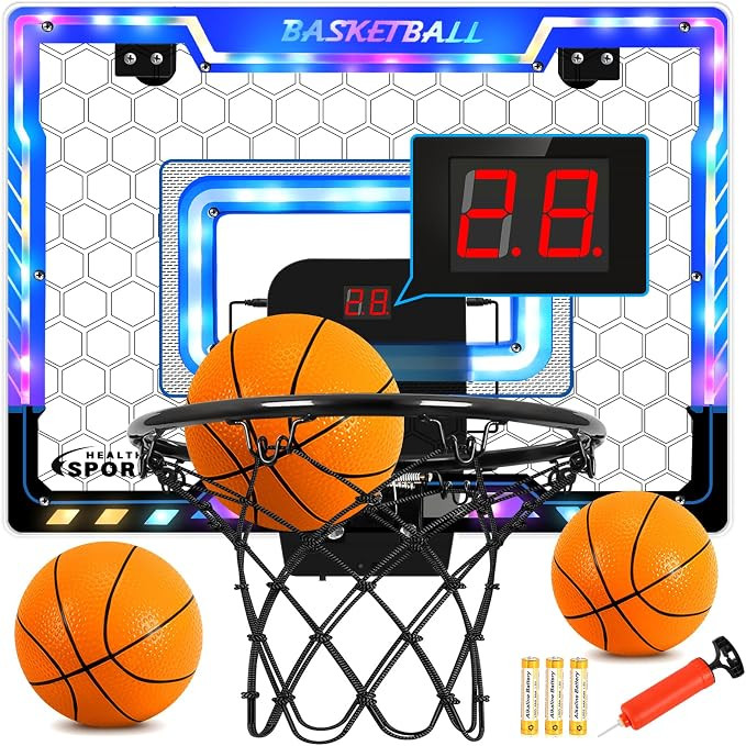 AOKESI Basketball Hoop Indoor for Kids, Mini Basketball Hoop with 3 Balls,Led Light,Batteries & E... | Amazon (US)
