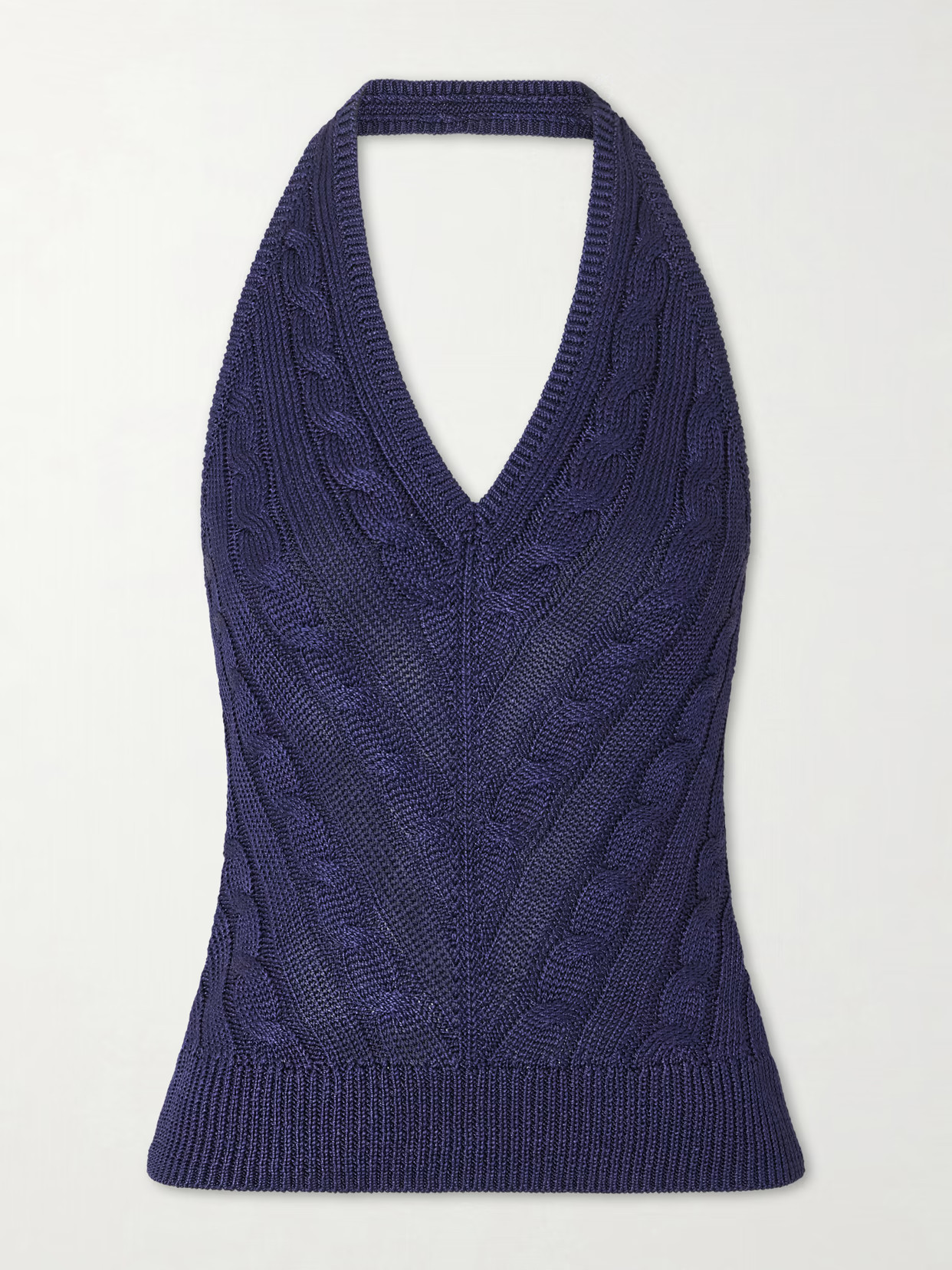 Ralph Lauren Collection - Cable-knit Silk Halterneck Top - Blue | NET-A-PORTER (US)