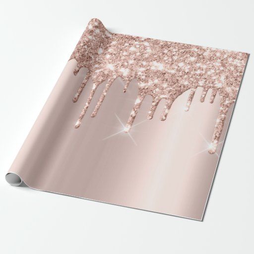 Pink Rose Gold Blush Spark Powder Drips Glitter Wrapping Paper | Zazzle
