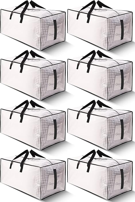 8 Pack Large Strong Moving Bags with Zippers & Carrying Handles - Water-Resistant - Heavy Duty St... | Amazon (US)