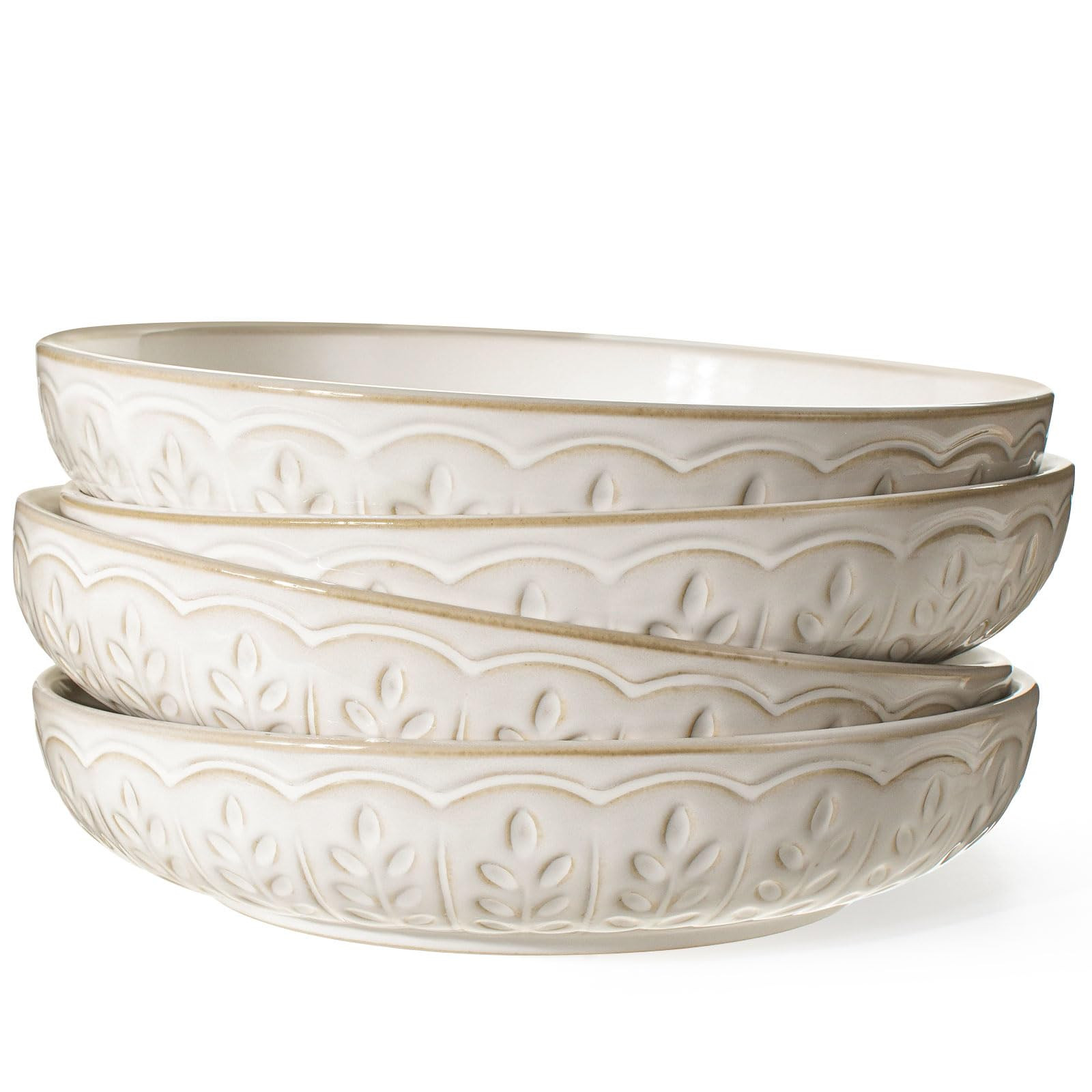 Artena Pasta Bowls, 50oz Large Salad Serving Bowls, 9.75'' Plates Bowls Set of 4, Big White Ceram... | Amazon (US)