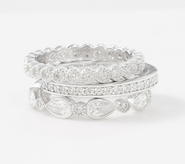 Diamonique Set of 3 Stackable Rings Sterling Silver | QVC