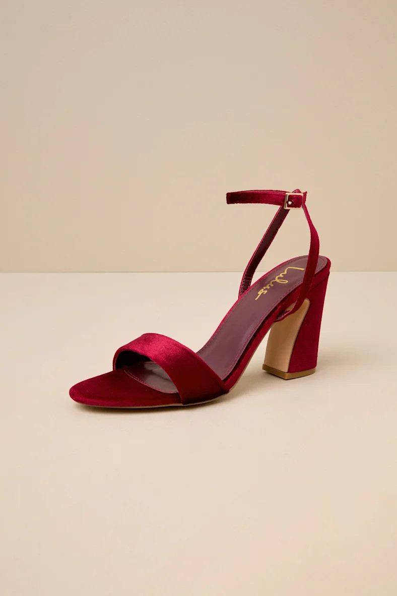 Lucinna Wine Velvet Ankle Strap High Heel Sandals
            Lulus
        $45 $35Returns eligib... | Lulus