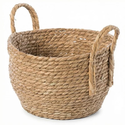 Vintiquewise Decorative Round Wicker Woven Rope Storage Blanket Basket with Braided Handles - Medium | Target