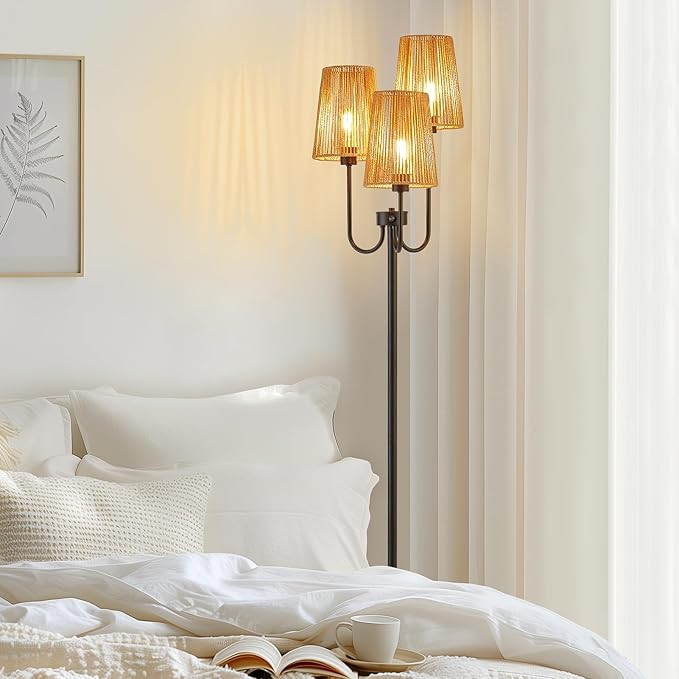 RORIANO Boho Floor Lamp for Living Room, 3-Light Rotary Switch Farmhouse Standing Bedroom Lamp wi... | Amazon (US)