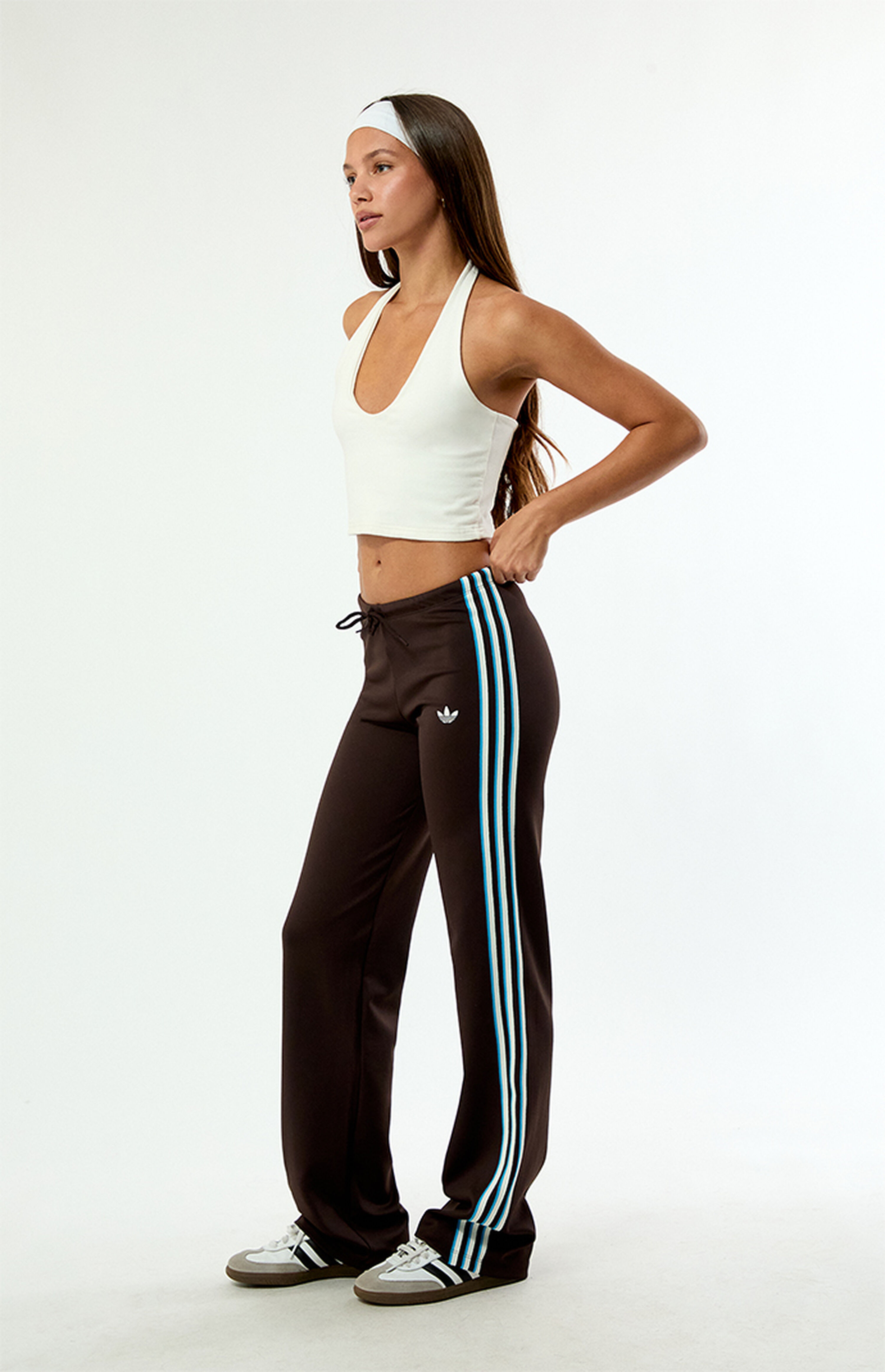 adidas Brown 3-Stripe Slouchy Straight Leg Track Pants | PacSun