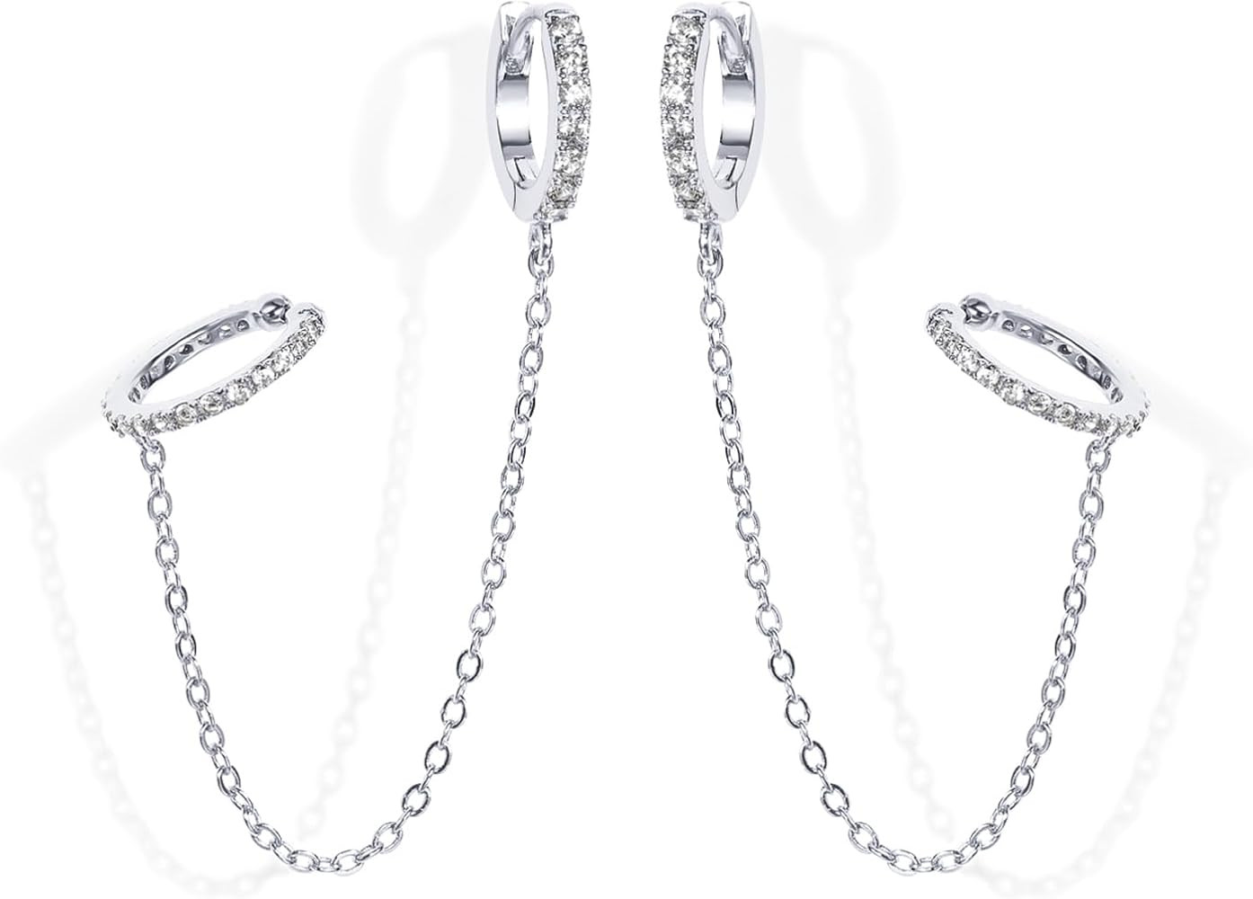 PAVOI 14K Gold Chain Earrings for Women | Double Piercing Dangle Chain Huggie Hoop Earrings | Cub... | Amazon (US)