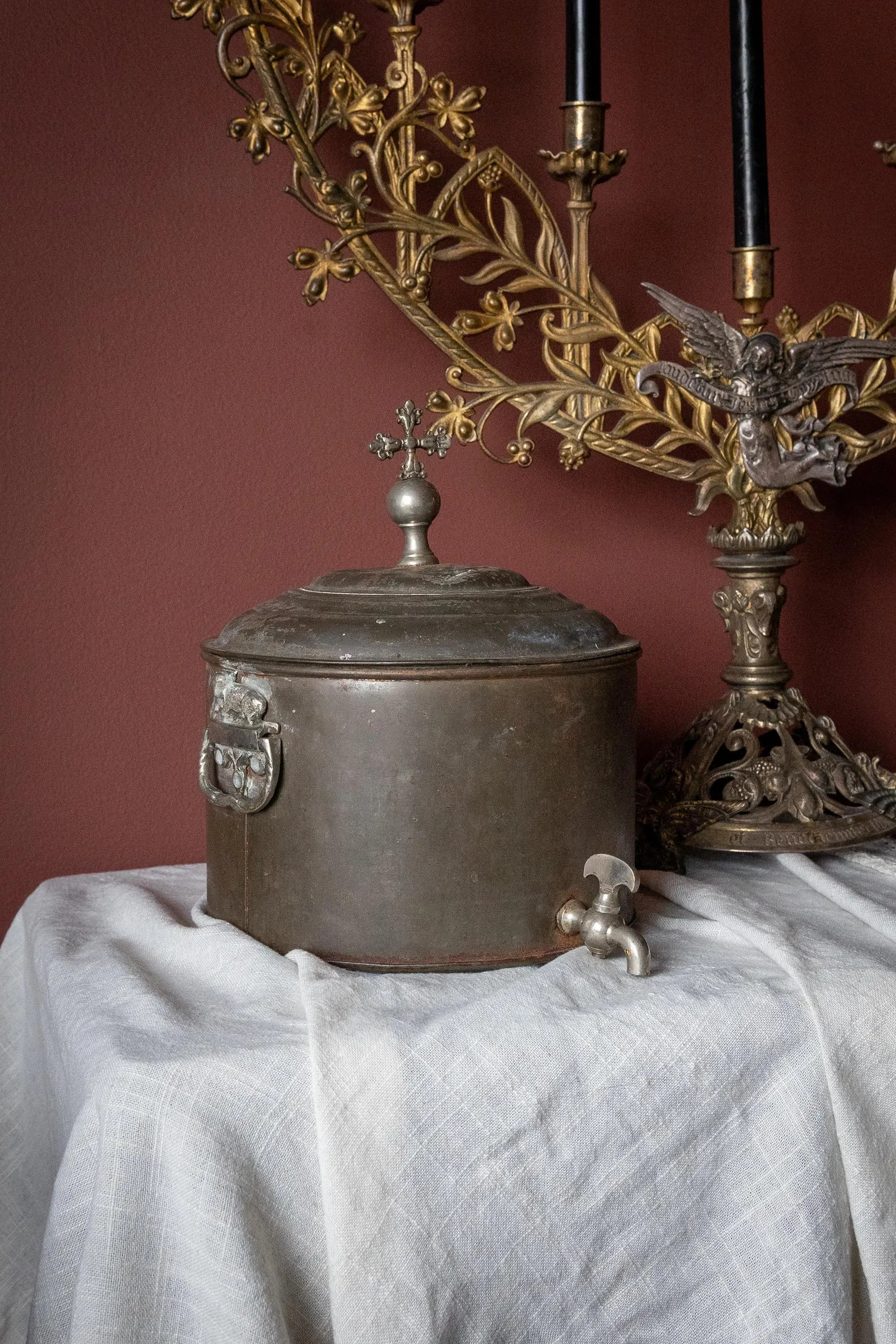 Rare early 19th century  Antique pewter holy water reservoir with tap | Etsy (Global)