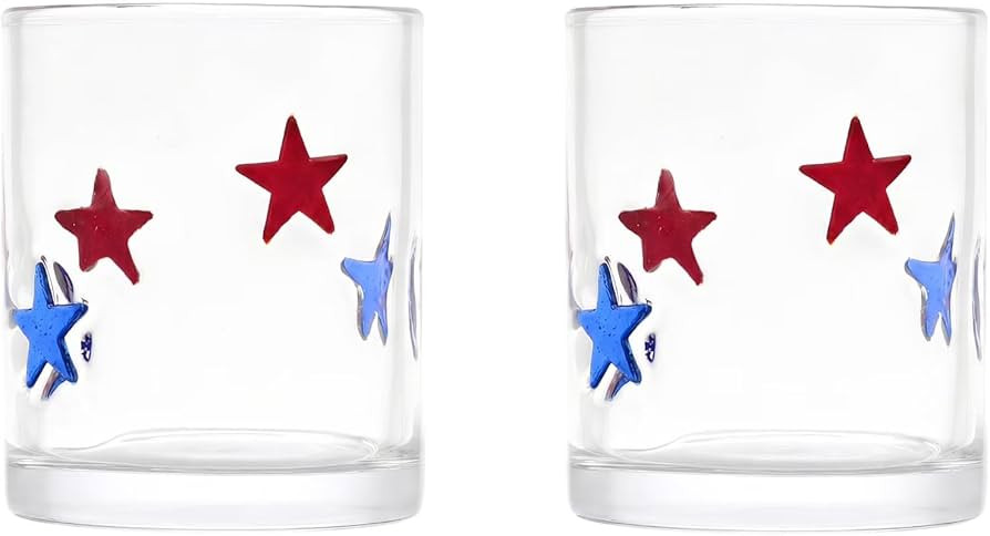 Patriotic Stars Charm Drinking Glasses, 12 fl oz, Set of 2, Red and Blue Star, Glass, Dishwasher ... | Amazon (US)