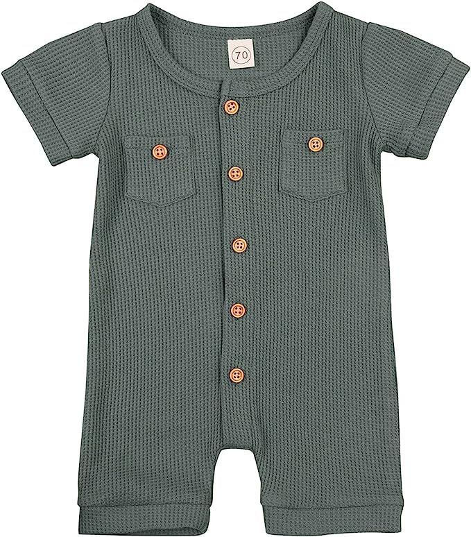 Ynibbim Winter Newborn Baby Boy Girl Solid Romper Unisex Infants Hooded Outfit Clothes Waffle Cot... | Amazon (US)