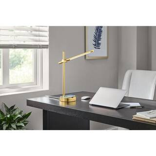 22 in. Indoor Gold Integrated LED Table Lamp with Built-in Wireless Charging Pad | The Home Depot