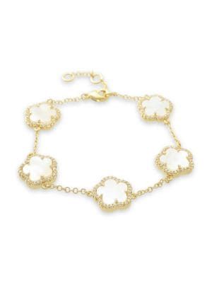 JanKuo Flower 14K Yellow Goldplated, Mother Of Pearl &amp; Cubic Zirconia Flower Station Bracelet... | Saks Fifth Avenue OFF 5TH (Pmt risk)